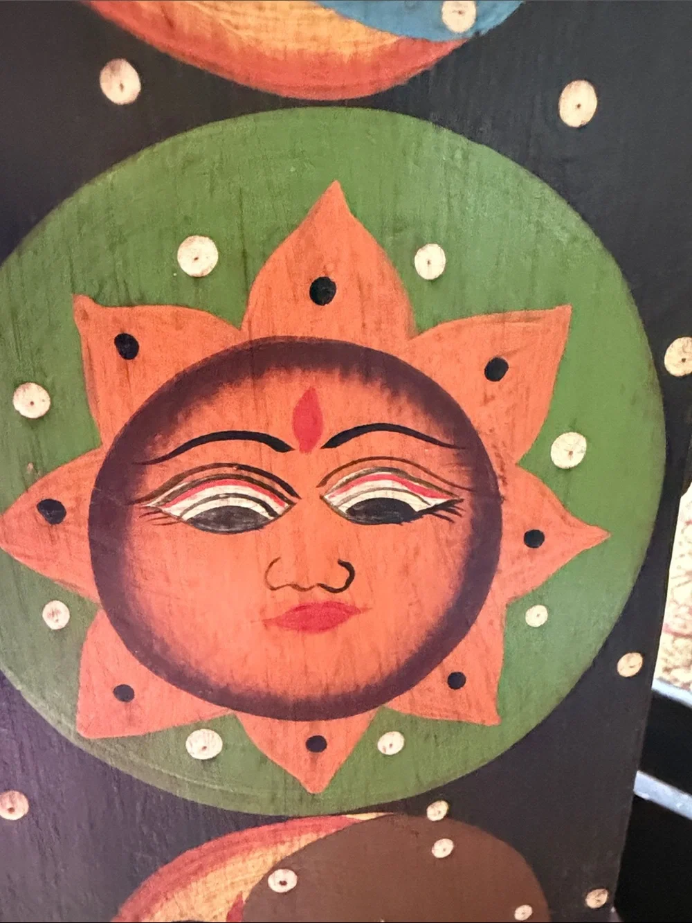 Hand-Painted Bohemian Vintage Wooden Jewelry Cabinet with Sun & Moon